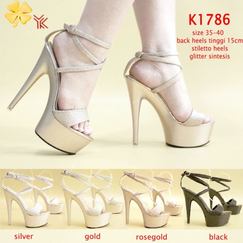 Ykshoes 1786 heels 15cm strappy stiletto heels black silver gold rosegold sintesis sparkly pesta hee