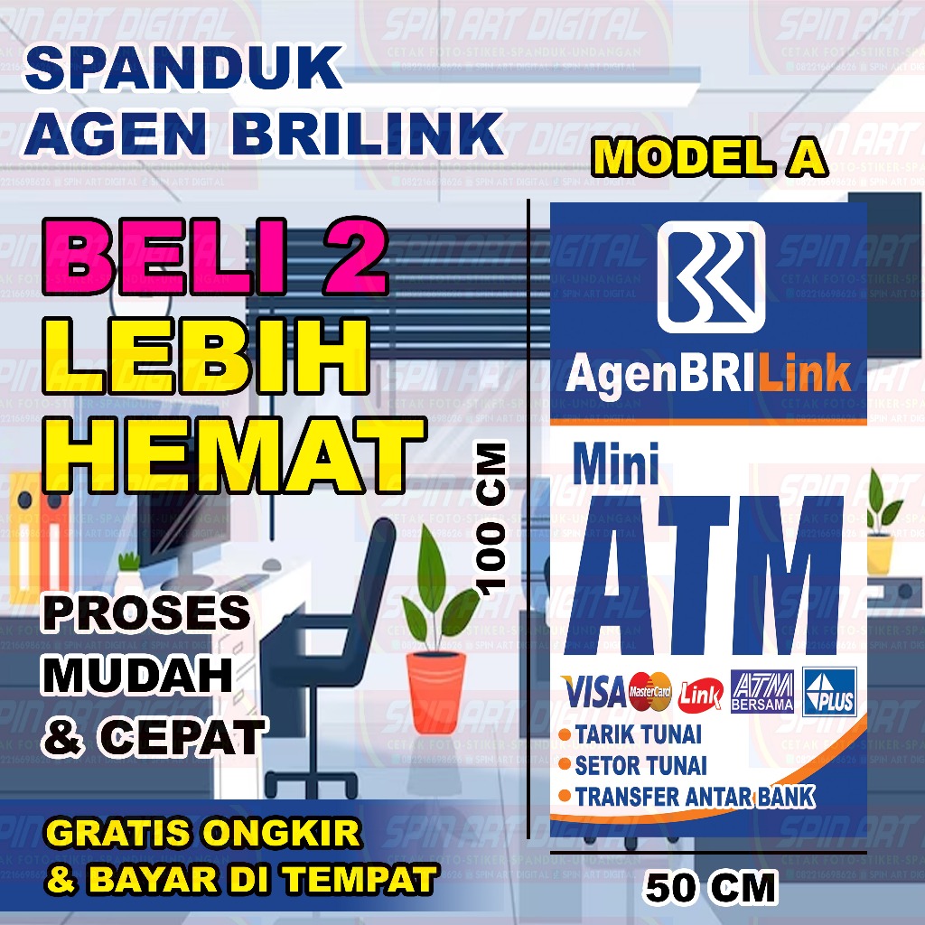 Spanduk Agen Bank BriLink / Banner Bri Link / Spanduk Brilink Murah dan Hemat