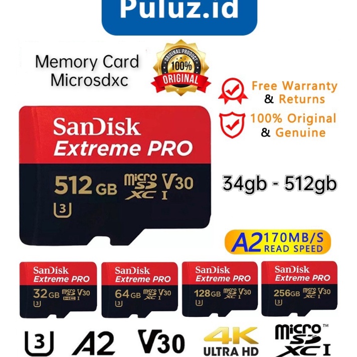 Star Seller 【100% ORI】 SanDisk micro sd Memory Card Extreme Pro C10 A2 kartu memori card 32GB/64GB/1
