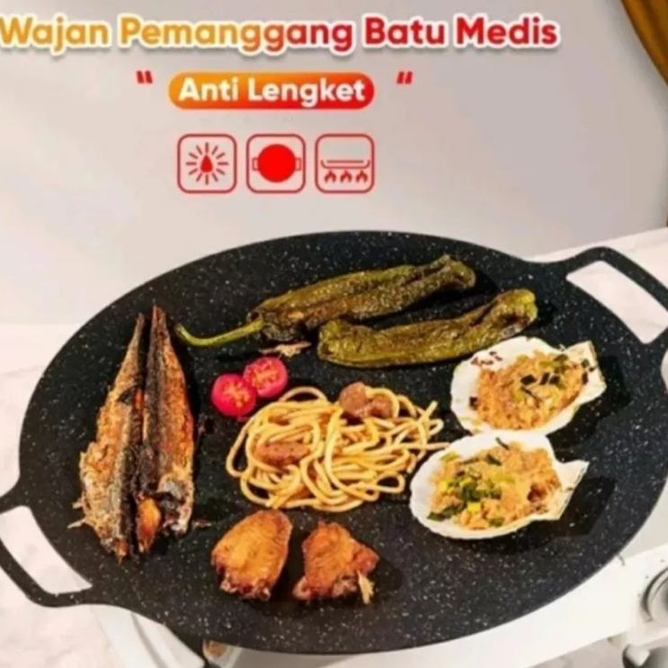 Wajan Konduksi panggangan jumbo 34cm Wajan Besi BBQ Korea anti lengket