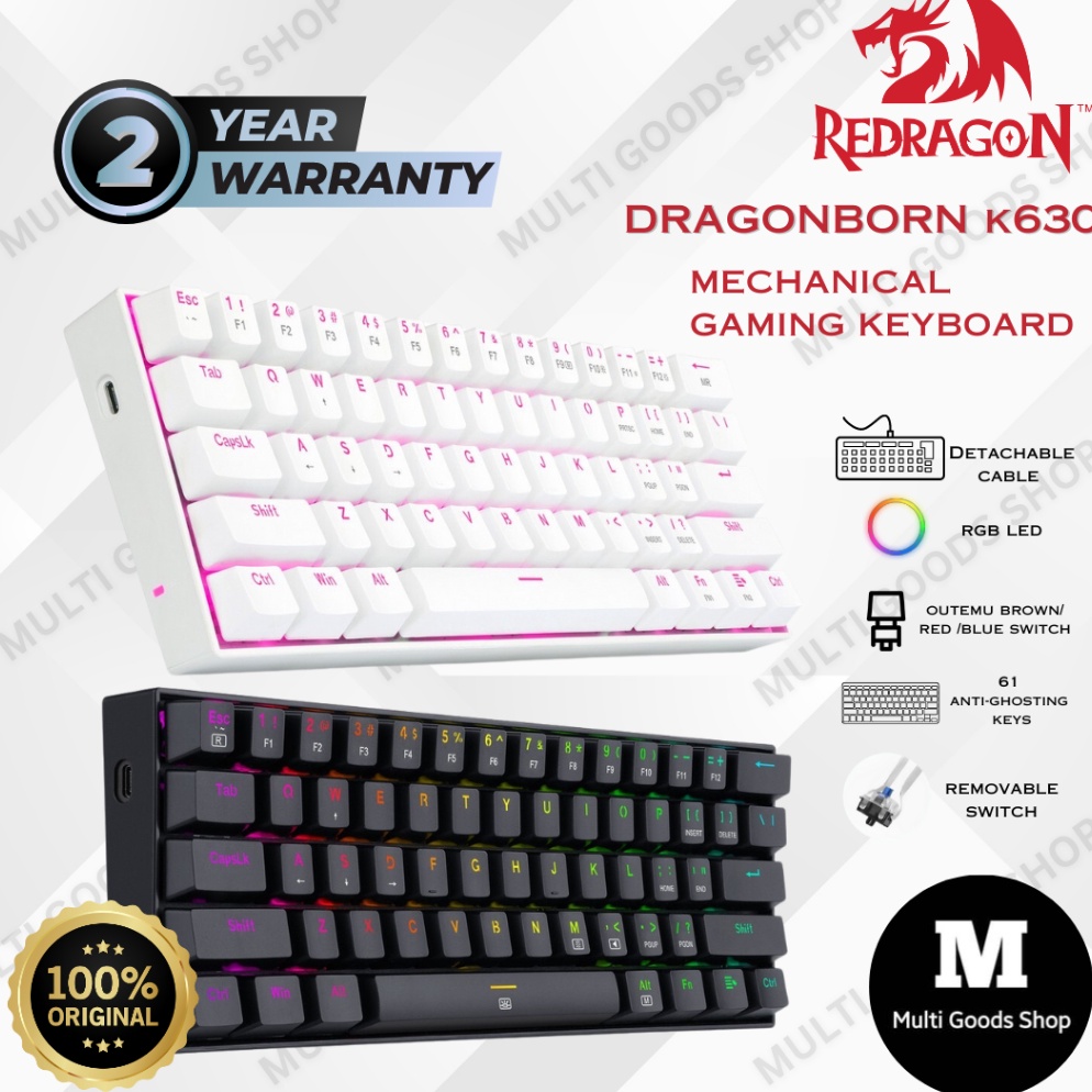 Serba Murah.. K630W / K630 / K630W RGB / K630 RGB Redragon Mechanical Gaming Keyboard DRAGONBORN 81