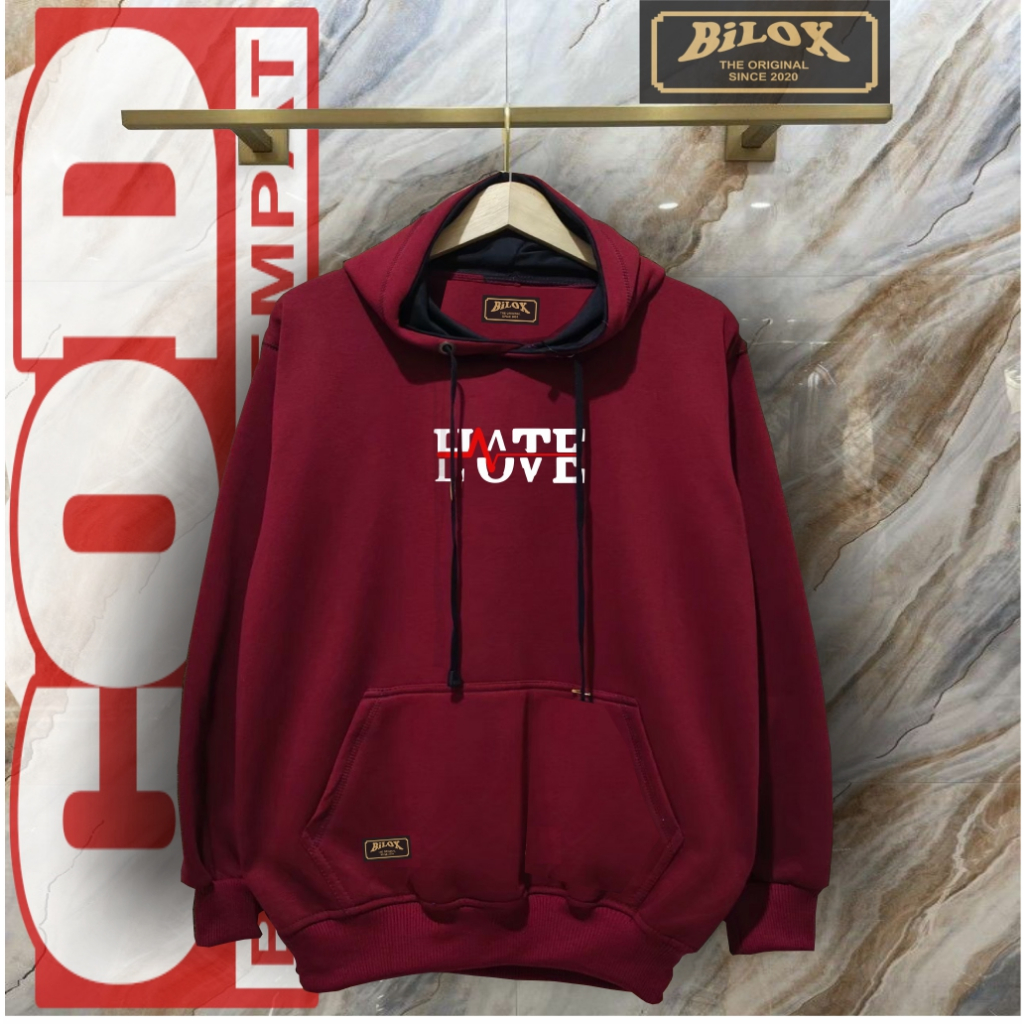 Hate Love Hoodie Pria Wanita - Jaket Hoodie Jumper Humble Polos - Bahan Fleece