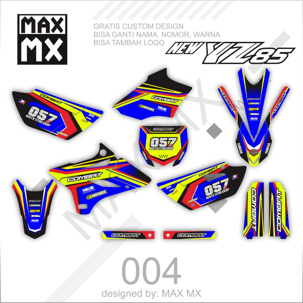 Decal Sticker Striping New Yz 85 motif BIRU KUNING LIST MERAH HITAM D-C6-004