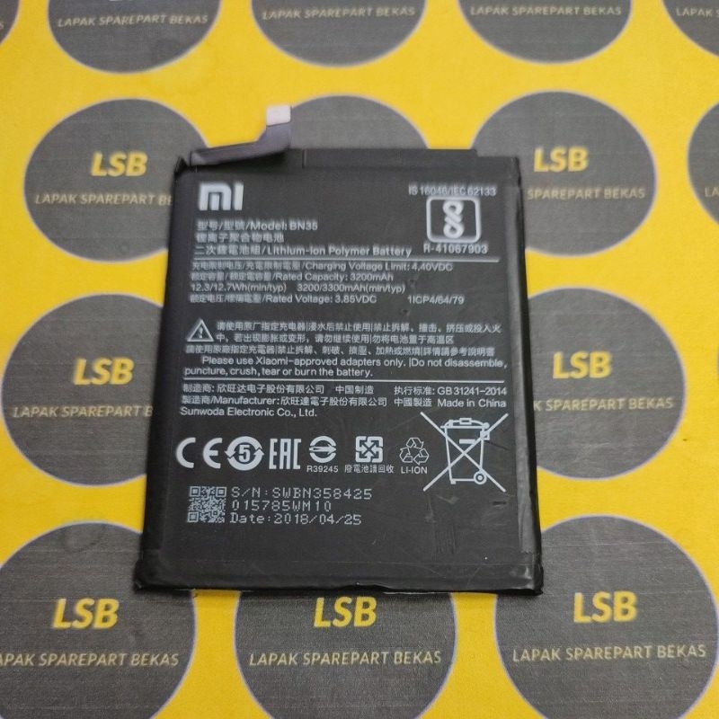 baterai batre xiaomi redmi 5 bn35 original bekas