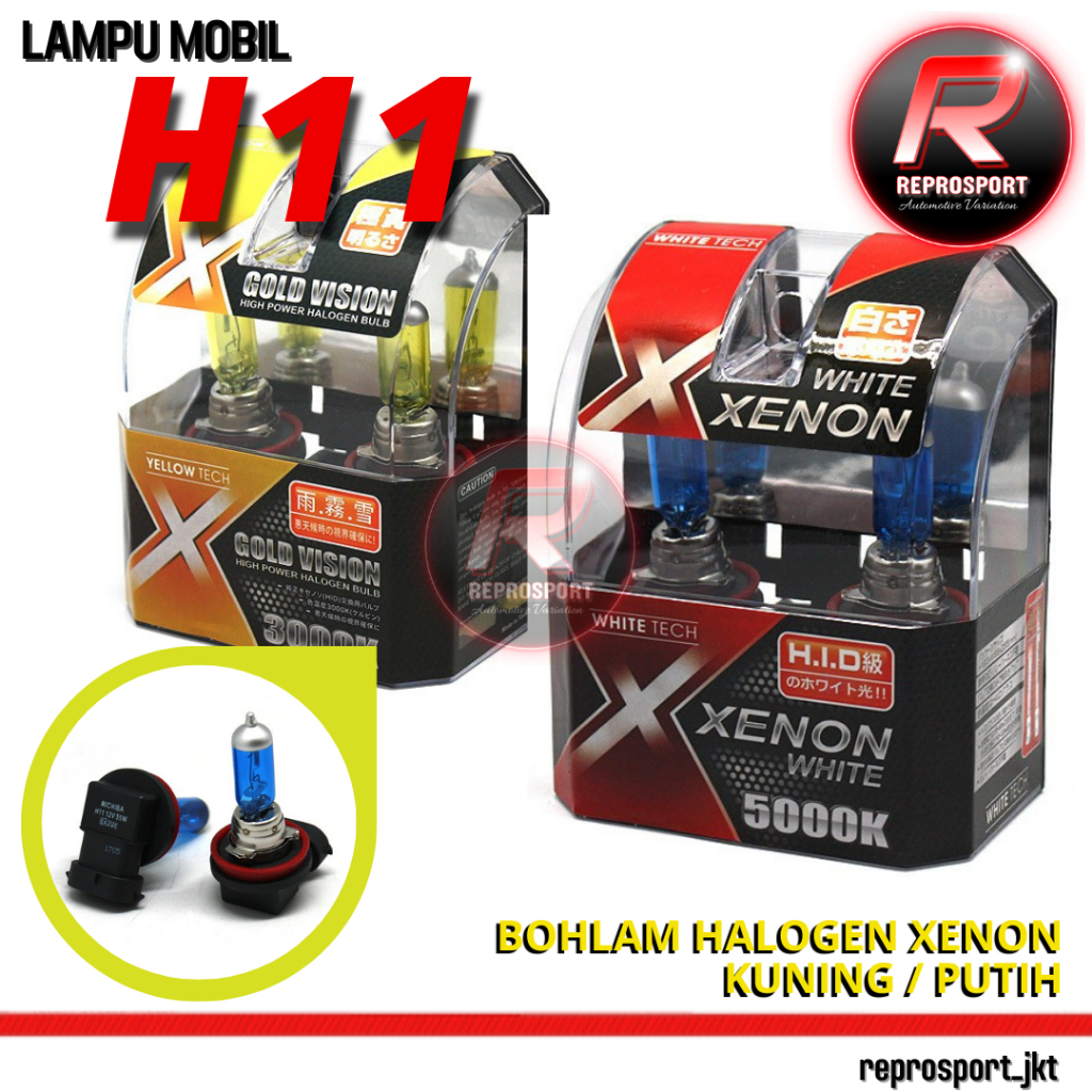 LAMPU MOBIL ( H11 ) BOHLAM HALOGEN XENON PUTIH / KUNING