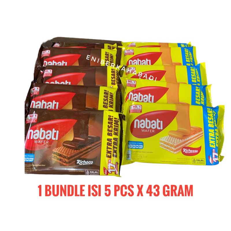 

Richeese Nabati Wafer Krim Keju / Richoco Krim Coklat 1 Bundle isi 5 sachet x 43gram