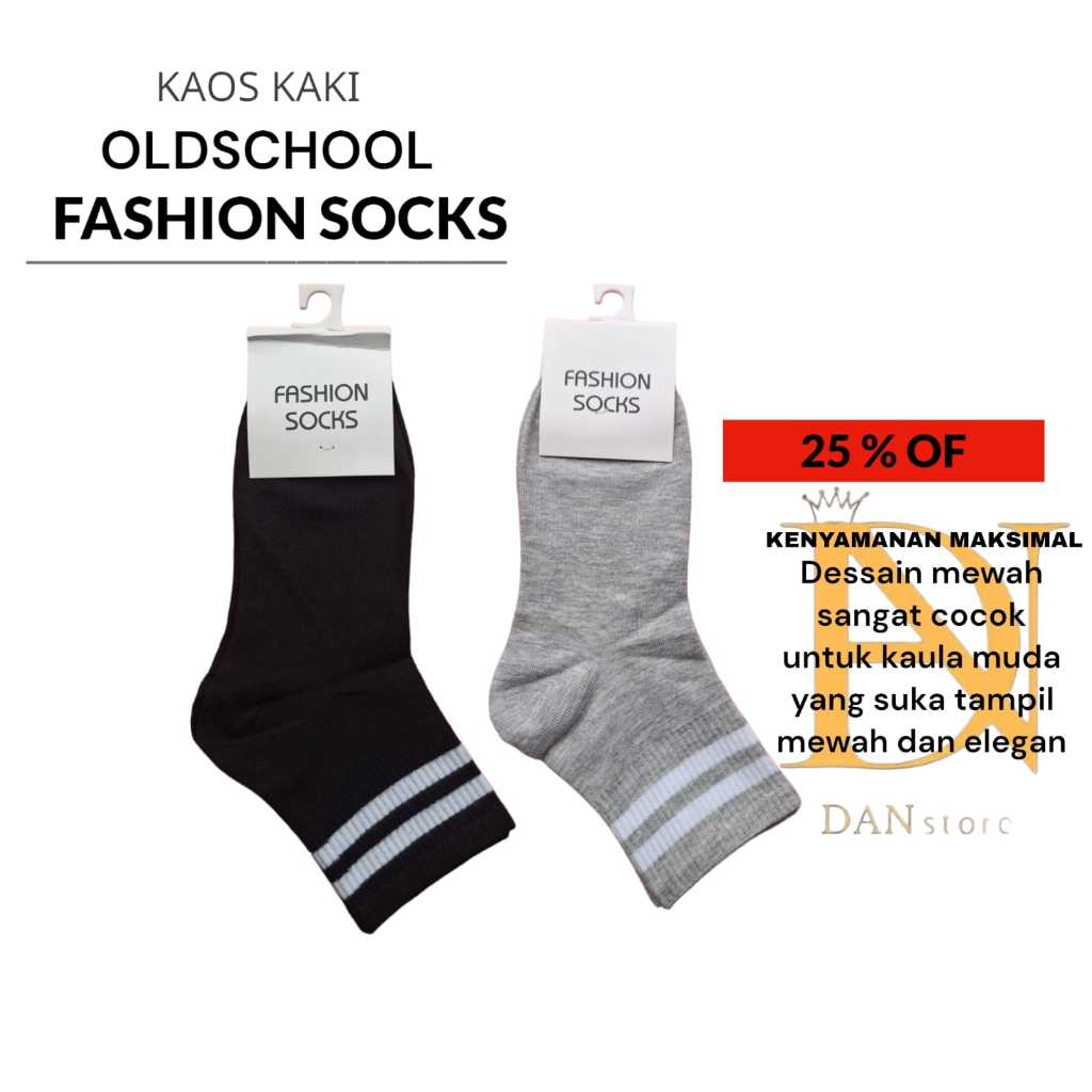 Kaos Kaki Old School Pendek, Motif Stripe