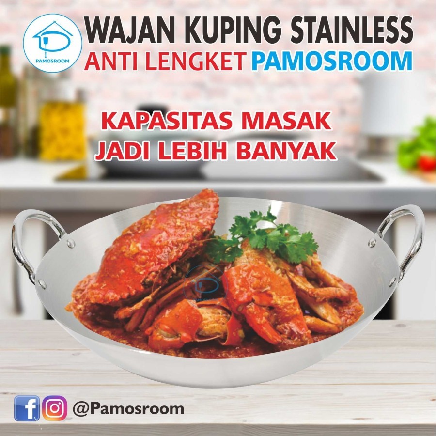 Wajan Gagang Kuping 2 Sisi Stainless Steel Awet Kuat Tebal Anti Lengket Premium Calypso Diameter 34C