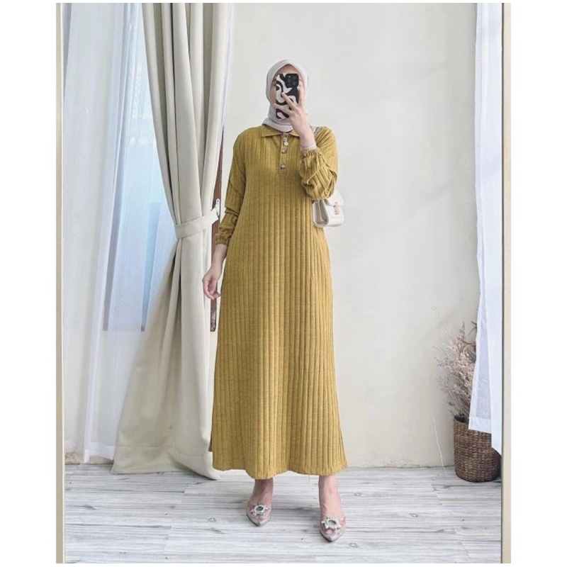 Gamis Laluna Knit Maxline Hornet Gamis kancing busui fit to L-XL