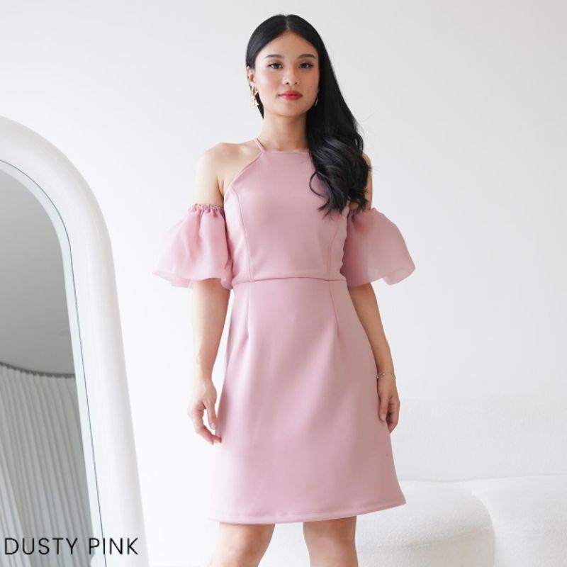 Mini Dress Scuba Organza Emmeli | Dress Lengan Pendek