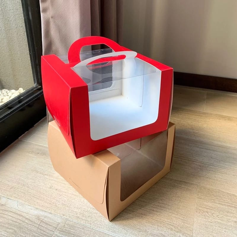 

(min 5 pc) kotak tenteng mika, korean cute aethetic standard cake box with handle