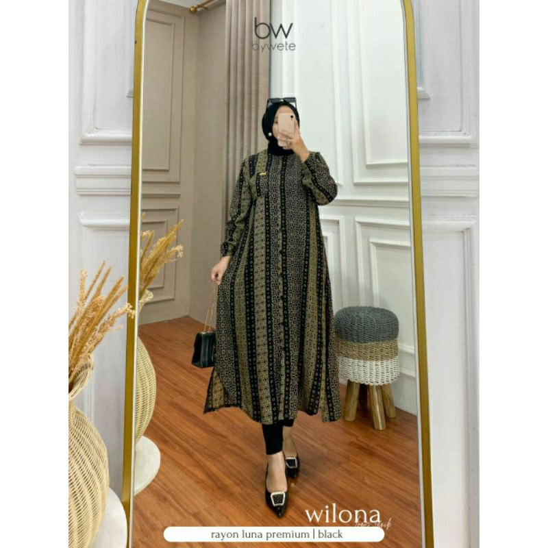 Tunik terbaru motif kekinian WILONA Long Tunik bahan luna premium