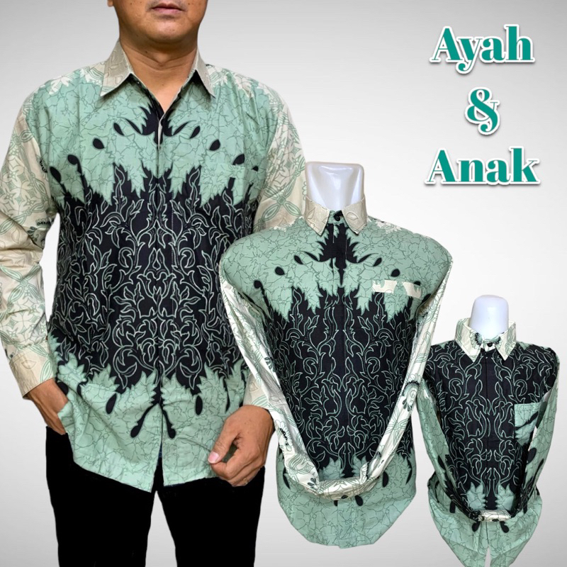 HIJAU MINT/TOSCA,BATIK COUPLE AYAH DAN ANAK lengan panjang lapisan furing warna hijau mint,Hijau tos