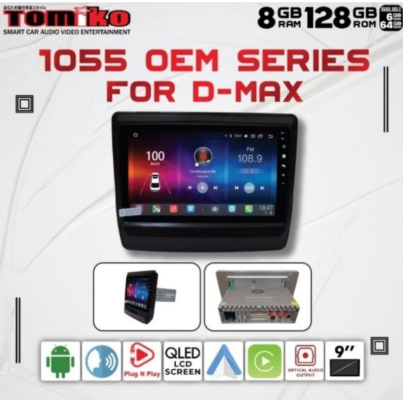 Headunit Android TOMIKO Ram 8/128 Qled Isuzu Dmax + Kamera 360
