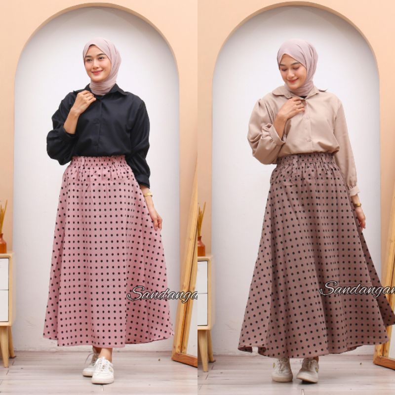 ROK PAYUNG PANJANG MOTIF POLKA / ROK PAYUNG POLKADOT / ROK PAYUNG KEKINIAN