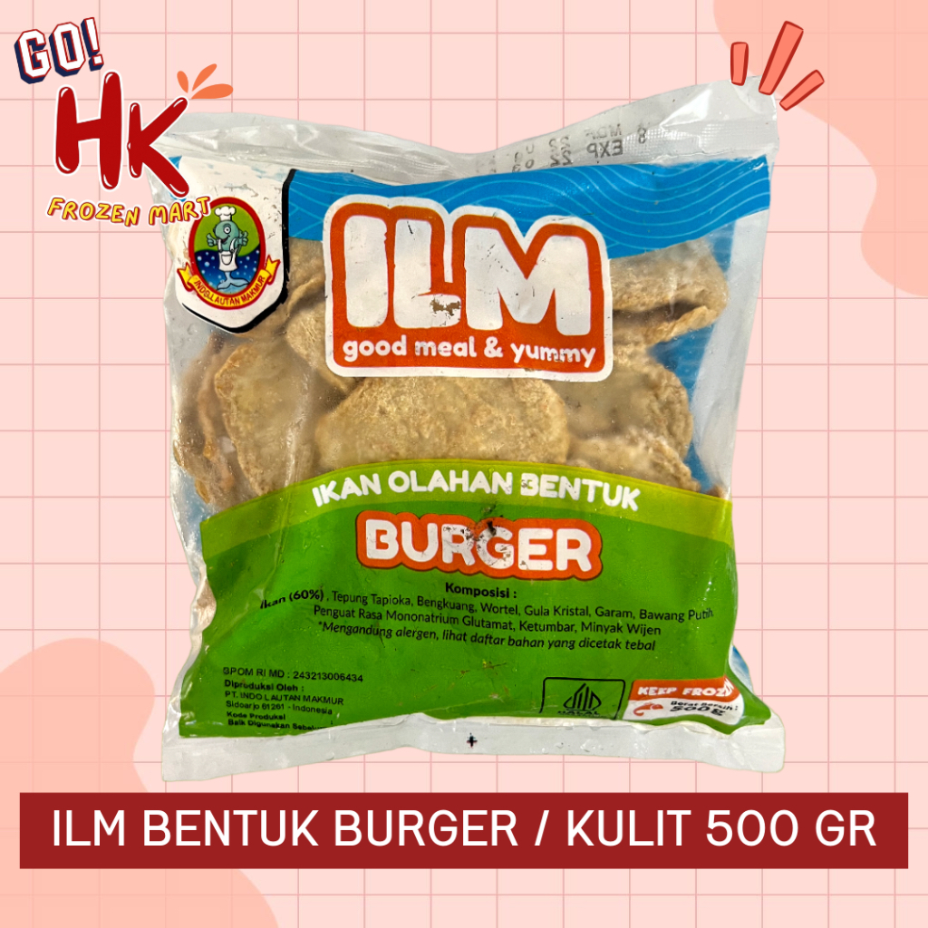 

ILM Burger / Kulit 500gr | ikan olahan bentuk pempek kulit burger HK Frozen Mart