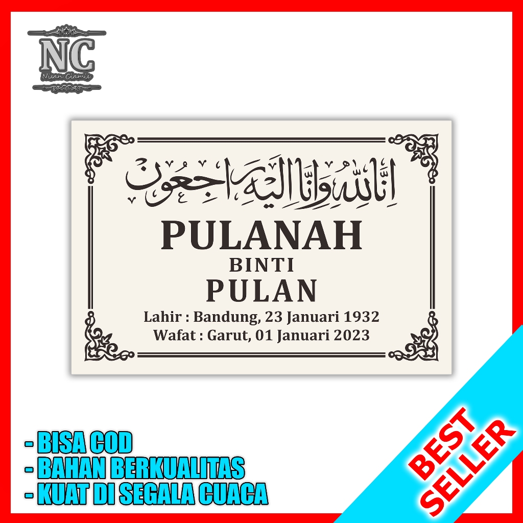 BATU NISAN GRANIT Penghias Makam Motif Warna Cream Ukuran 20x30 cm - SATU HARI JADI