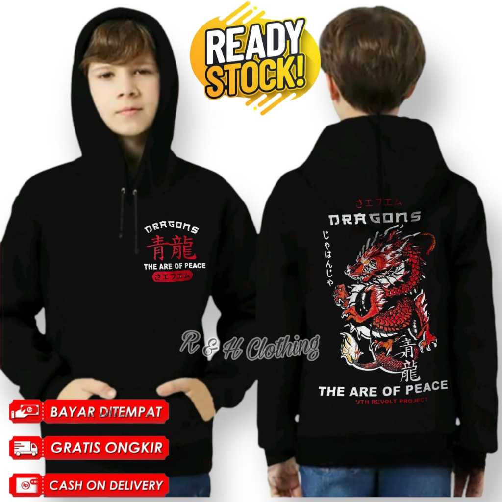 Jaket Anak Laki-laki Motif Naga Merah dan Naga Halilintar Model Hoodie anak Laki-laki Usia 5-15 Tahu