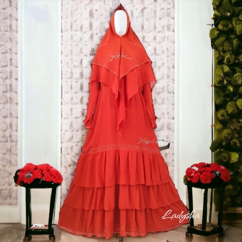 Gamis Isabela Rosegold Set Khimar Pari Syari Keykha Ceruty Premium