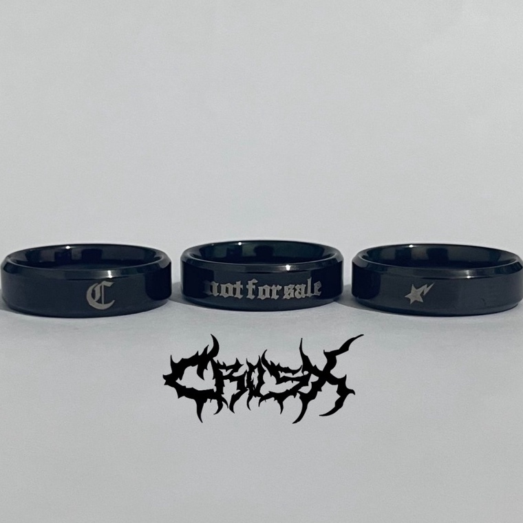 trxBb0B5 STAR RING  / BLACK RING / SILVER RING / CINCIN BINTANG HURUF CINCIN HITAM SILVER POLOS / CO