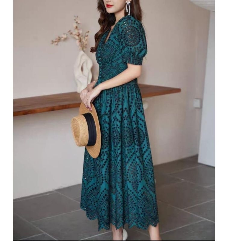 51200 Fashion maxi long dress dres panjang lengan pendek polos katbol katunbolong bkk bangkok ngemba