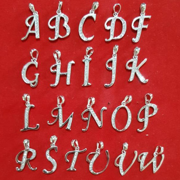 code0w0Vk Liontin Perak Huruf - Liontin Abjad - Liontin Alphabet inisial Silver 925  Lapis Emas Puti