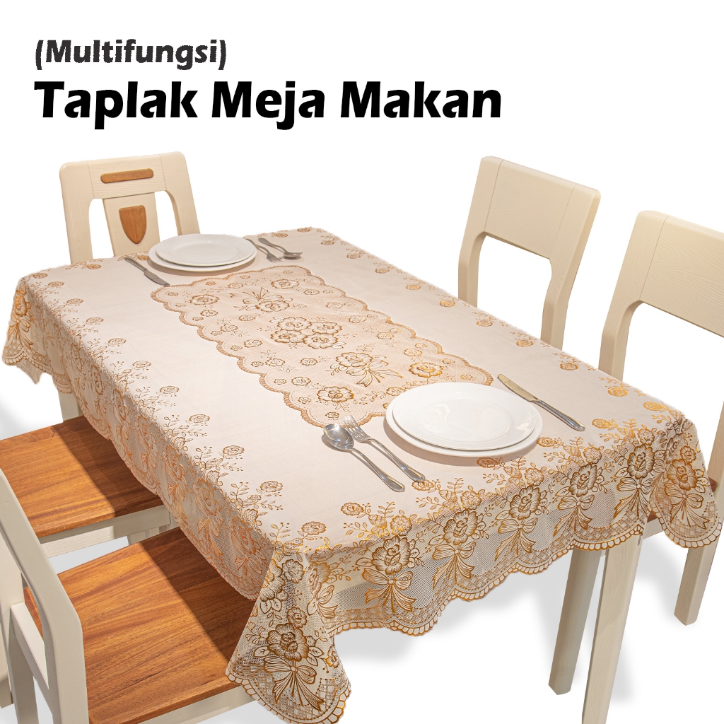 Taplak Meja Makan Persegi Segi Kain Motif Bunga Nuansa Klasik Vintage Jadul Kuno Ukuran 120Cm X 170Cm / Taplak Meja Makan Plastik Segi 4 - 5 Kursi Anti Air Motif Cantik (D40-C) Taplak Meja Makan Luckyfortuna