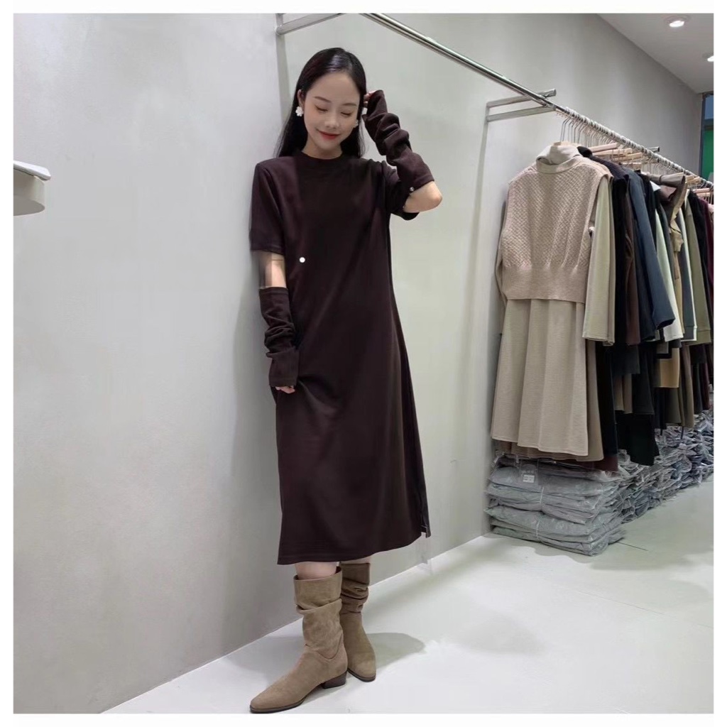 Dress Kaos Tunik Midi PREMIUM IMPORT - Cut sleev