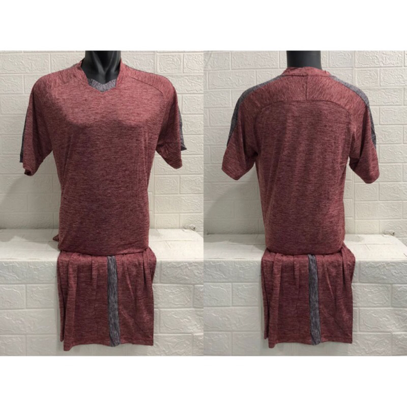 Setelan dewasa jersey futsal soccer bola pria merah maroon stripe abu tua