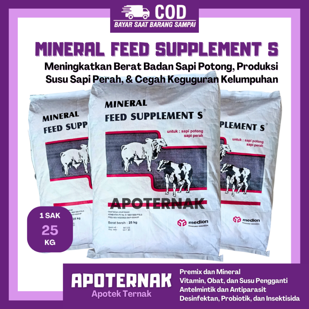 MINERAL FEED SUPLEMENT S 1 Sak 25 Kg Medion | Mineral Sapi Potong Sapi Perah Kambing Domba