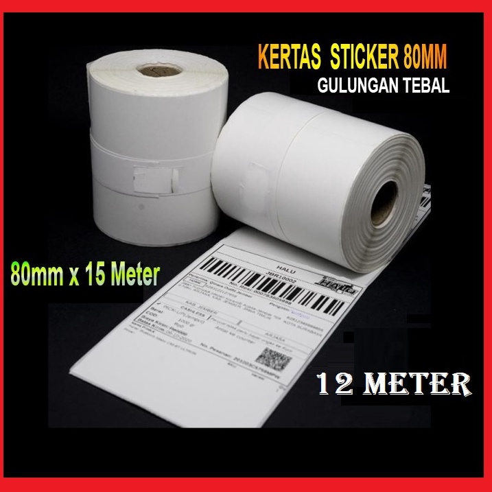 

New Ready Kertas Stiker Label Printer Thermal 80x50mm Continuous 80 x 15 Meter