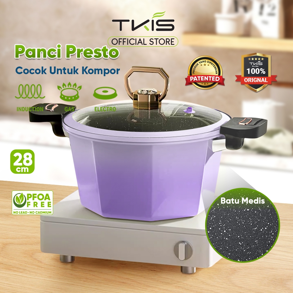 TKIS Panci Presto 28cm 6 Liter Panci presto Batu medis Bentuk Octagon dengan tutup TK-8305A