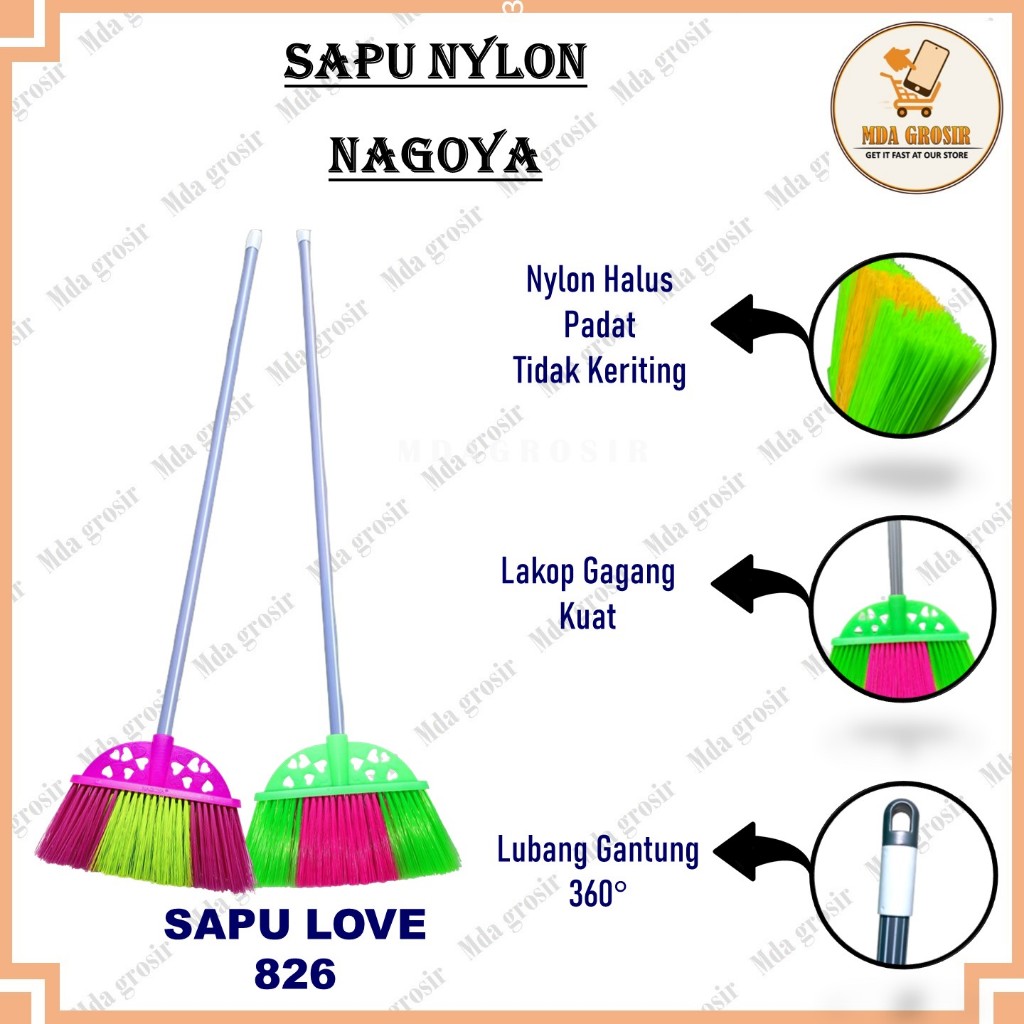 [MDAGROSIR] SAPU NYLON NAGOYA MOTIF LOVE - SAPU NILON LOVE NAGOYA GAGANG BESI - SAPU LANTAI NAGOYA -