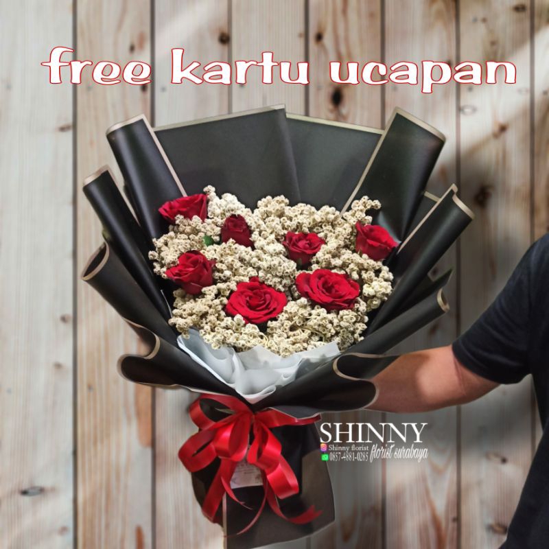 BUKET EDELWEIS DAN MAWAR ASLI/BUKET BUNGA SURABAYA