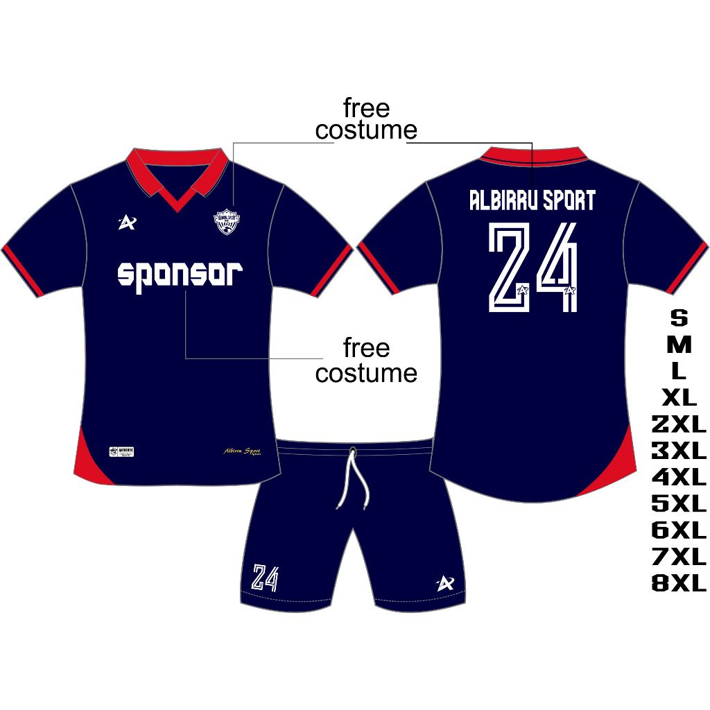 albirru sport jersey bola custome jersey bola big size jersey futsal (NAVY)