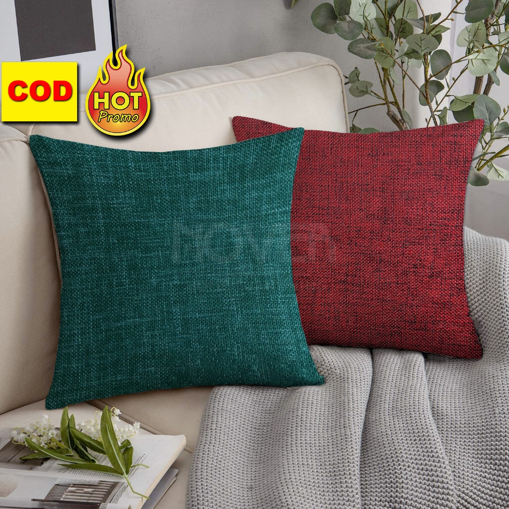 Sarung Bantal Sofa Polos Spesial Natal Bahan Kanvas Linen 40x40 45x45 50x50 60x60 Warna Merah Hijau 