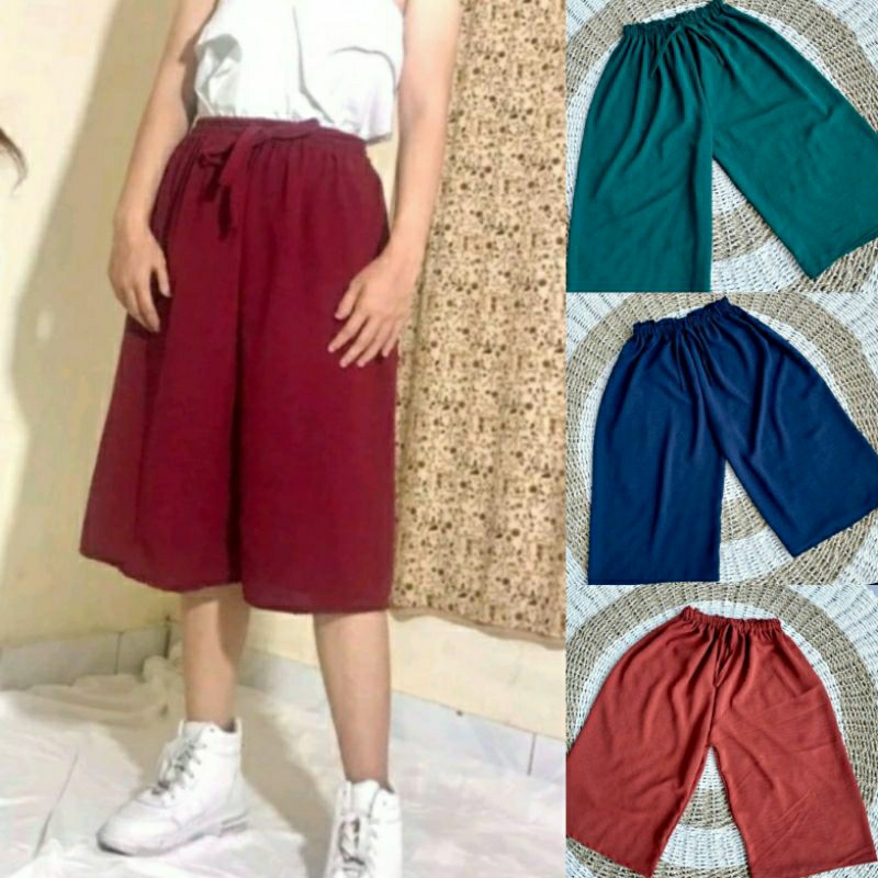 CELANA KULOT PENDEK  7 8 DEWASA BAHAN CRINGKEL CELANA KULOT PENDEK TALI SERUT CELANA KULOT TERBARU C