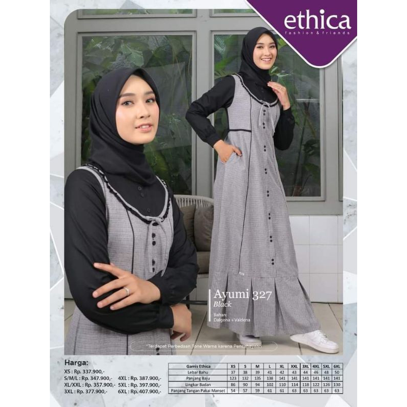 AYUMI 327 BLACK/gamis hitam/gamis ethica