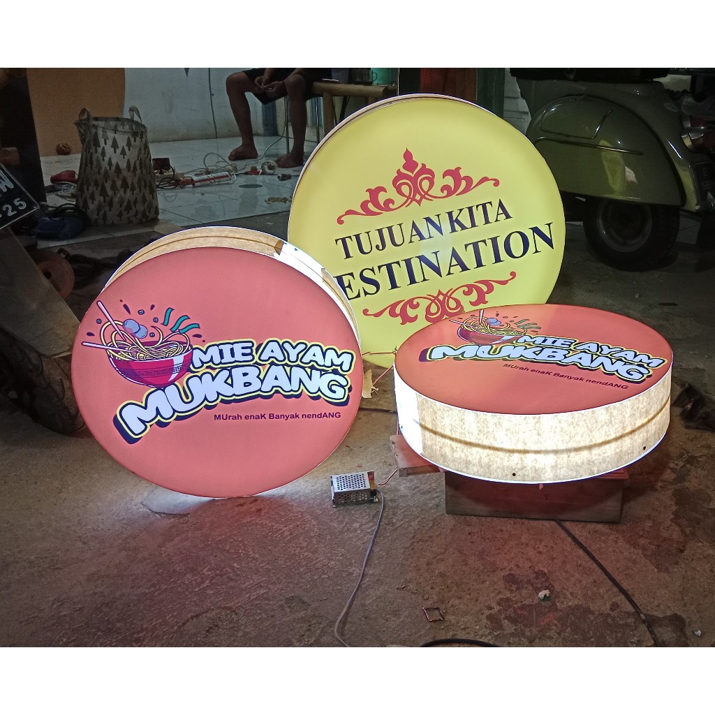 Velopiii67 Custom Neon Box Bulat Diameter 50Cm Neon Box Bulat Ukuran 50X50Cm Murah Neon Box Grabfood