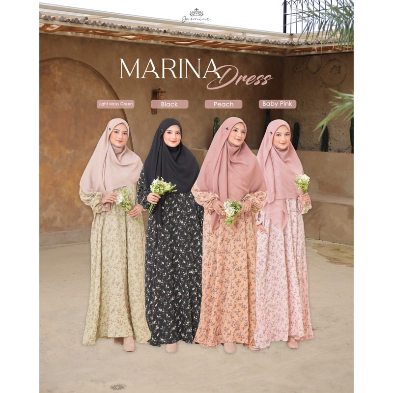 Gamis Crincle Premium Motif Bunga Dress Bunga Pakaian Muslim Wanita Motif Bunga daily dress Marina Dress by Jasmine Lidiahadiwinoto