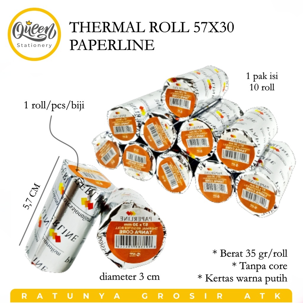 

1 ROLL THERMAL ROLL 57X30 PAPERLINE KERTAS TERMAL STRUK NOTA KASIR (010244)