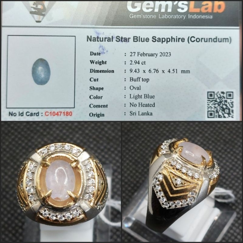 Cincin Pria Natural Star Blue Saphire No Heat + Memo GLI