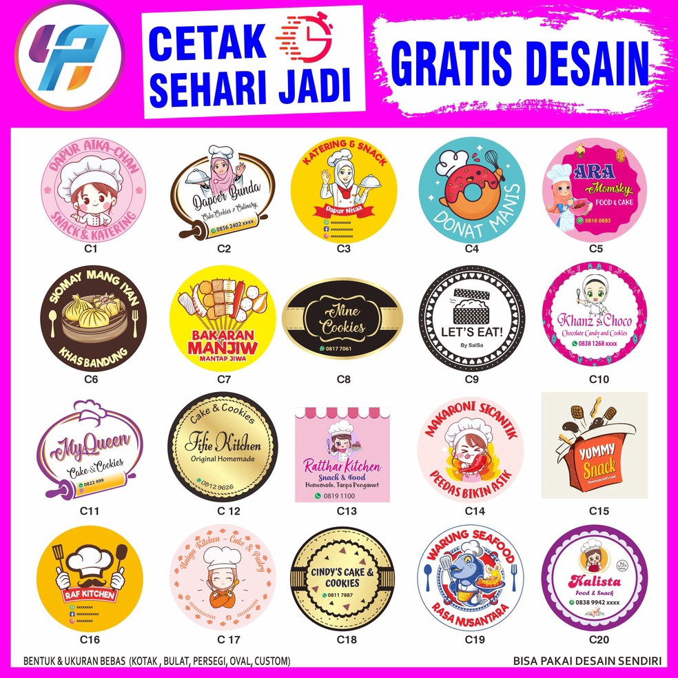 

GROSIR CETAK STIKER LABEL KEMASAN A3 KROMO + CUTTING (Kotak, Bulat, Oval, Custom)