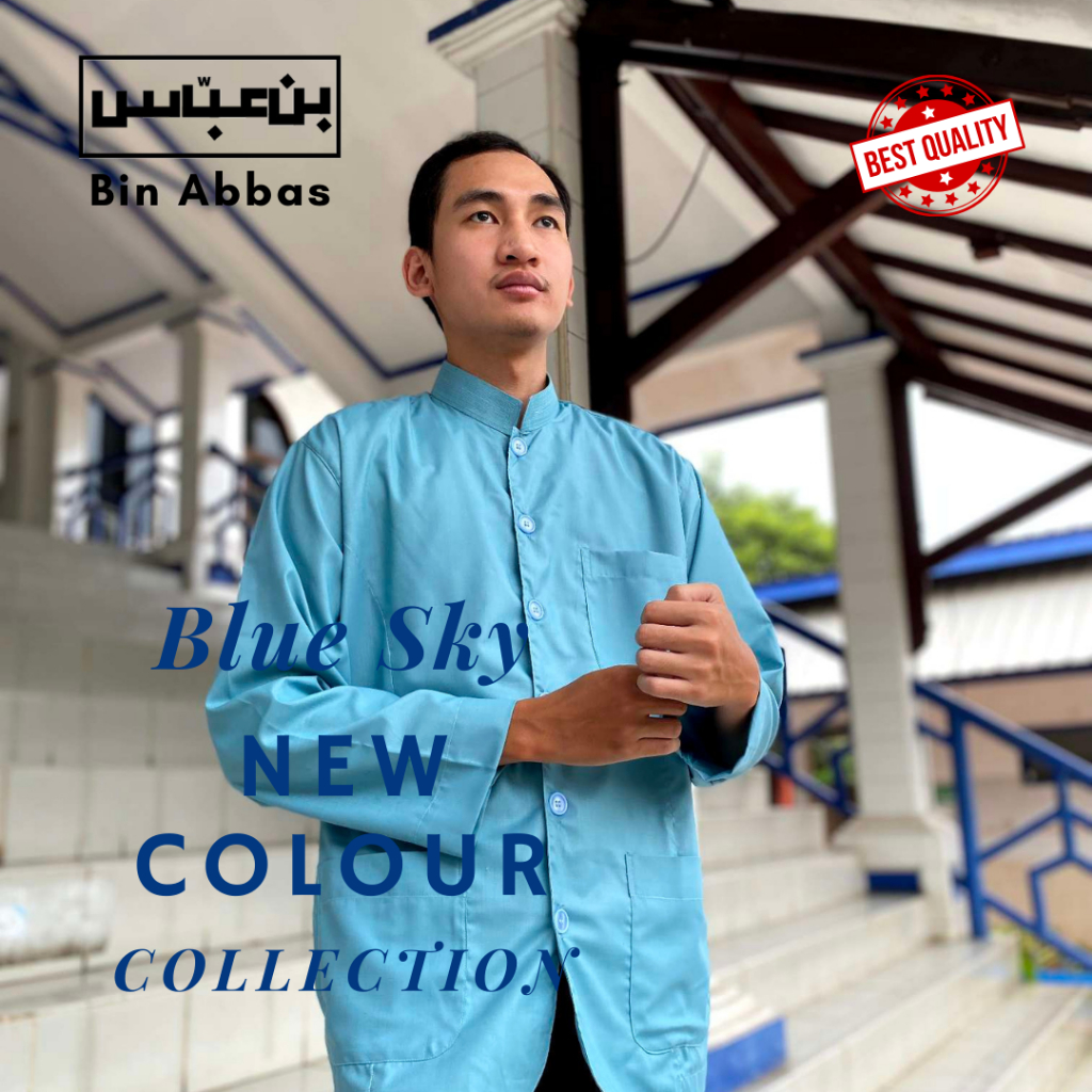 Baju/kemeja Koko Yamani Habaib/hadramaut bin abbas jumbo Blue Sky