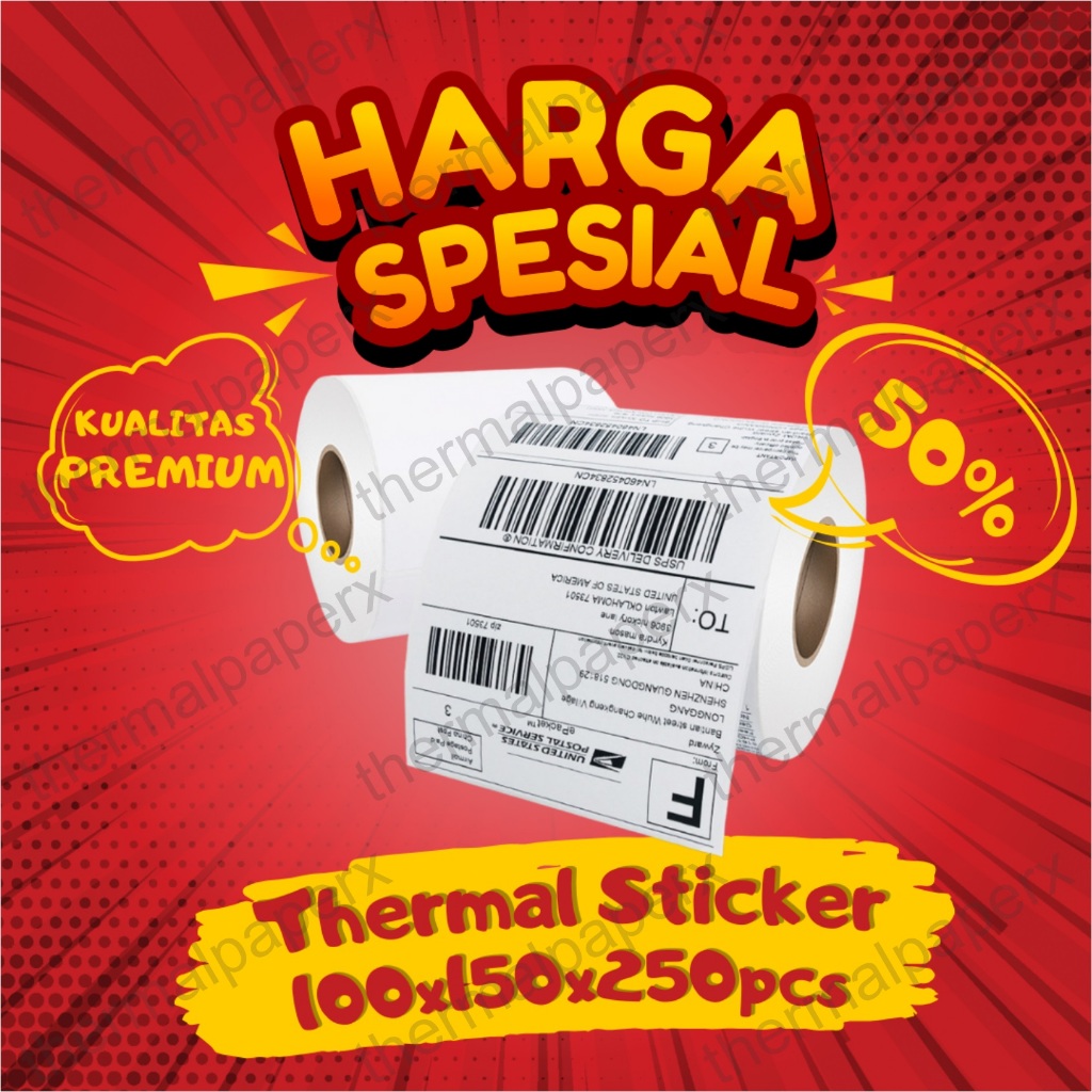 

KERTAS THERMAL STIKER LABEL RESI STICKER LABEL BARCODE ROLL UKURAN A6 100X150 MM ISI 250PCS 100X150MM ISI 250 PCS