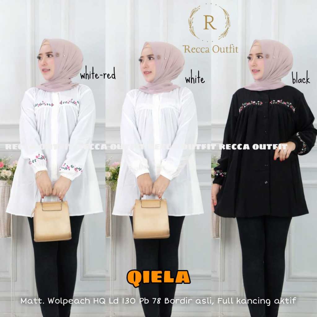 Baju Atasan Blouse Wanita Putih Bordir Bunga Jumbo LD 130 Qiela Top Bahan Premium Wolpeach Recca