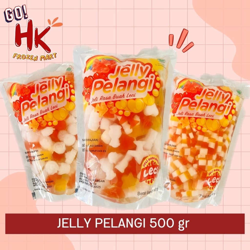 

Jelly Pelangi rasa Leci 500gr | jeli bentuk karakter lucu topping minuman HK Frozen Mart