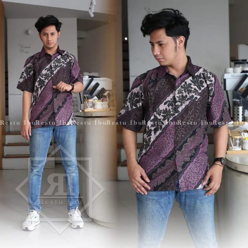 Kemeja batik lengan pendek aurel browen / hem batik pria pendek / kemeja batik formal terbaru