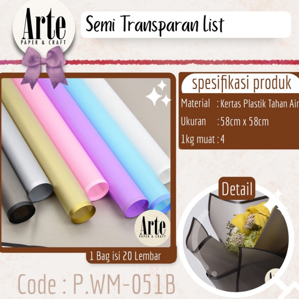 

12.12 FLASH SALE 20 Lembar Semi Transparan List Kertas Buket Korea Bunga Cellophane Coloured Semi Flower Wrapping Paper Kado Arte Grosir Jakarta P.WM-051B