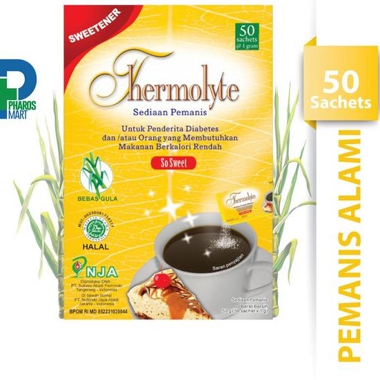 

Keluaran Terbaru.. Terbaru Thermolyte Sweetener Box isi 50 Sachet @ 1 Gram Pemanis Pengganti Gula BDS 63